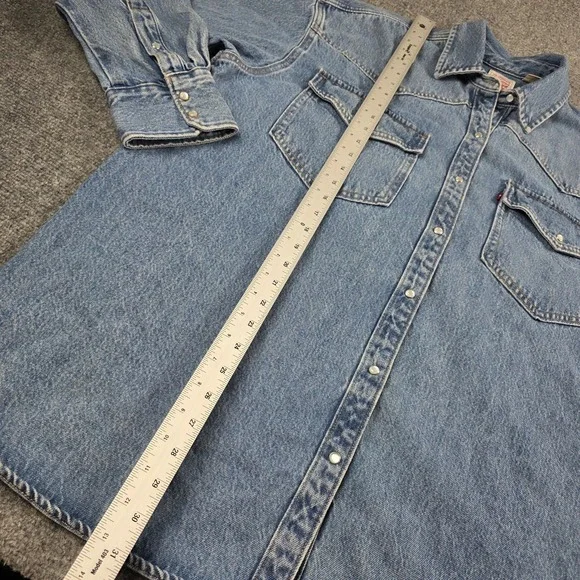 Vintage Levi's Shirt Mens L Blue Denim Pearl Snap Shacket Barn Chore Coat Jacket - Picture 6 of 10